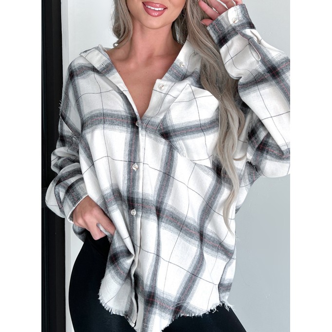 Simple lapel plaid shirt