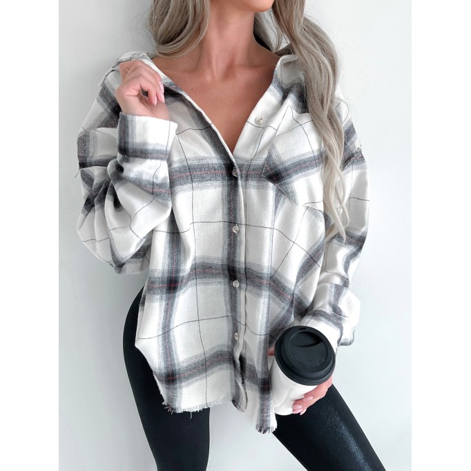 Simple lapel plaid shirt