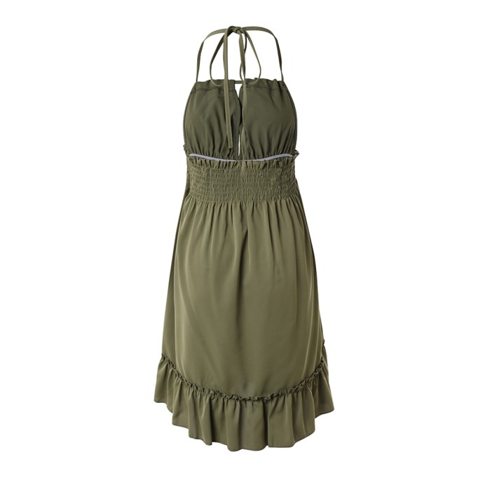 Solid color halter neck suspender dress