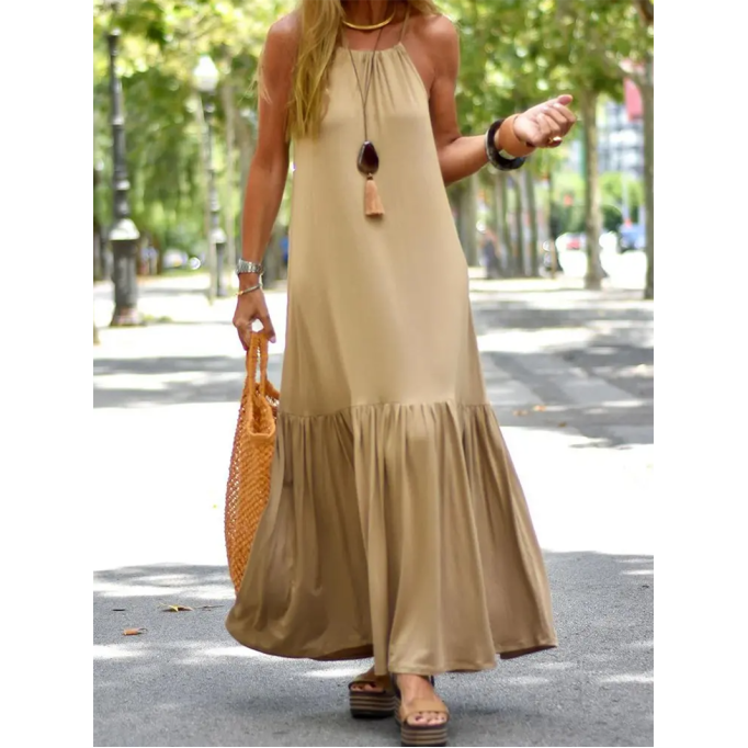 Solid color large hem suspender dress