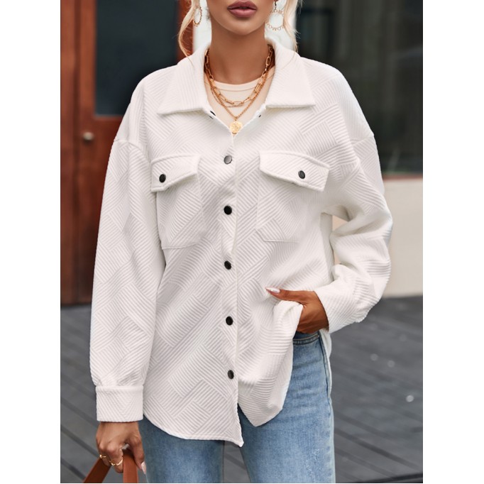 Solid Textured Flap Pocket Buttoned Shacket