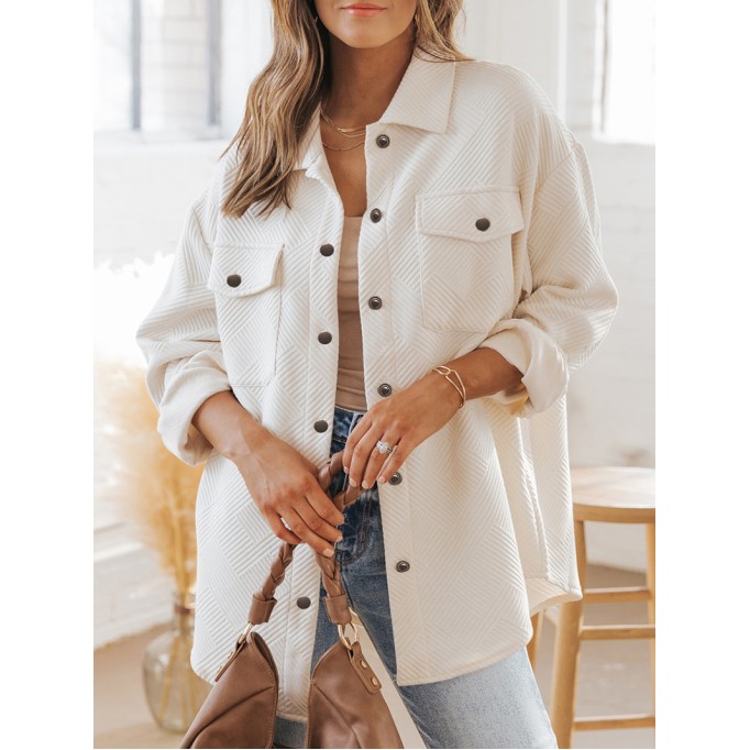 Solid Textured Flap Pocket Buttoned Shacket