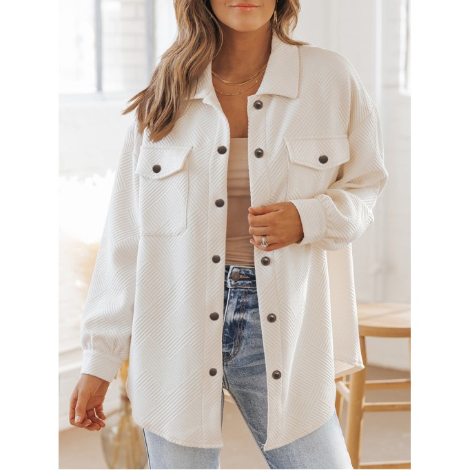 Solid Textured Flap Pocket Buttoned Shacket