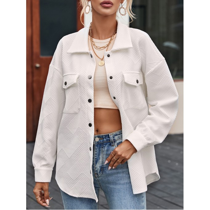 Solid Textured Flap Pocket Buttoned Shacket