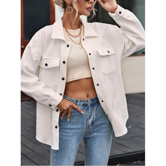 Solid Textured Flap Pocket Buttoned Shacket