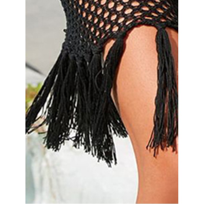 Spaghetti Strap Fringe Detail Cover-Up Dress