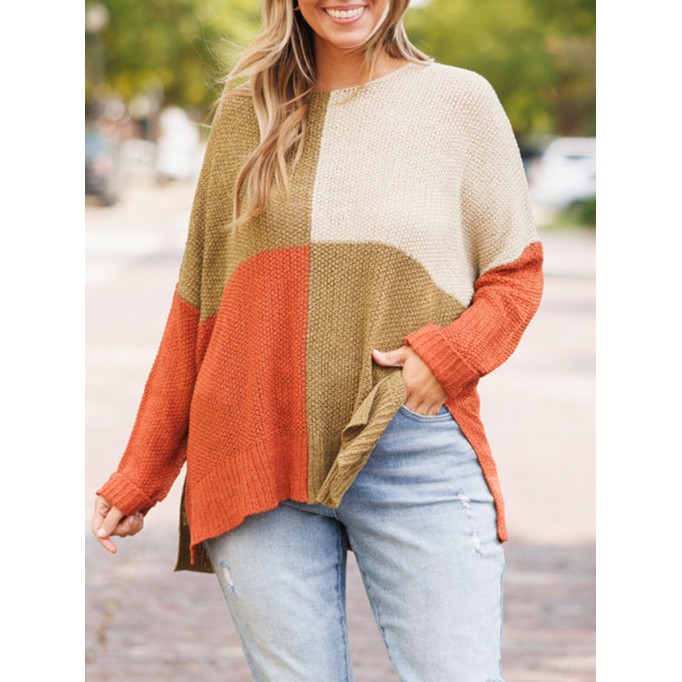 Spliced contrast loose knit sweater