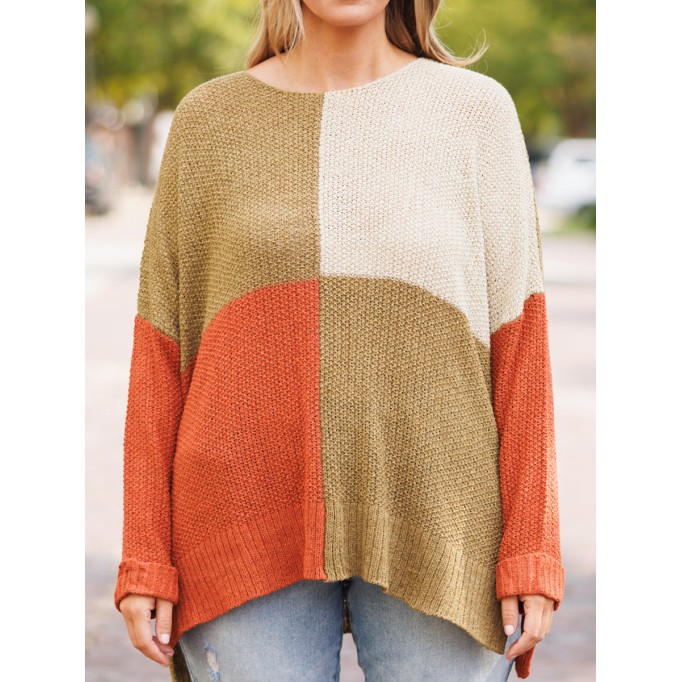 Spliced contrast loose knit sweater