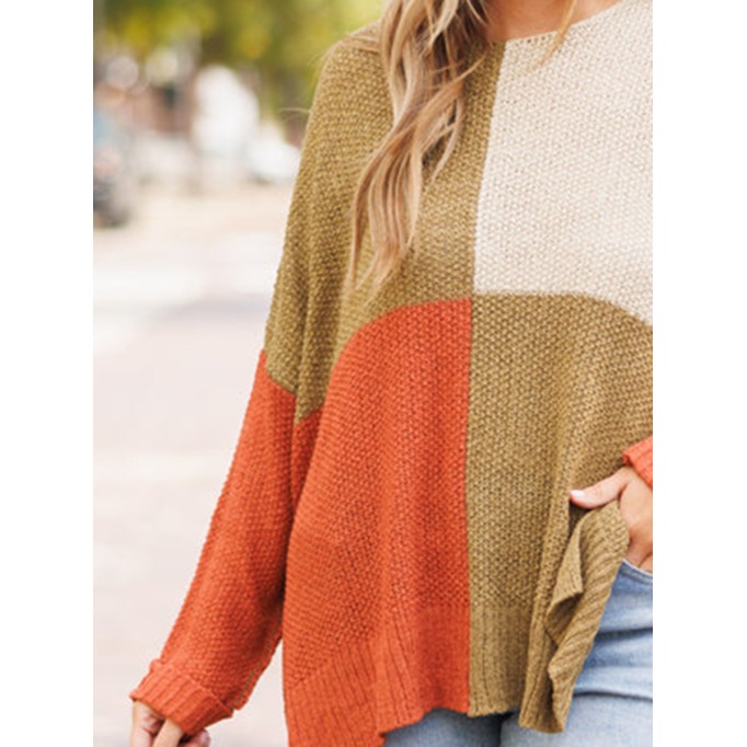 Spliced contrast loose knit sweater