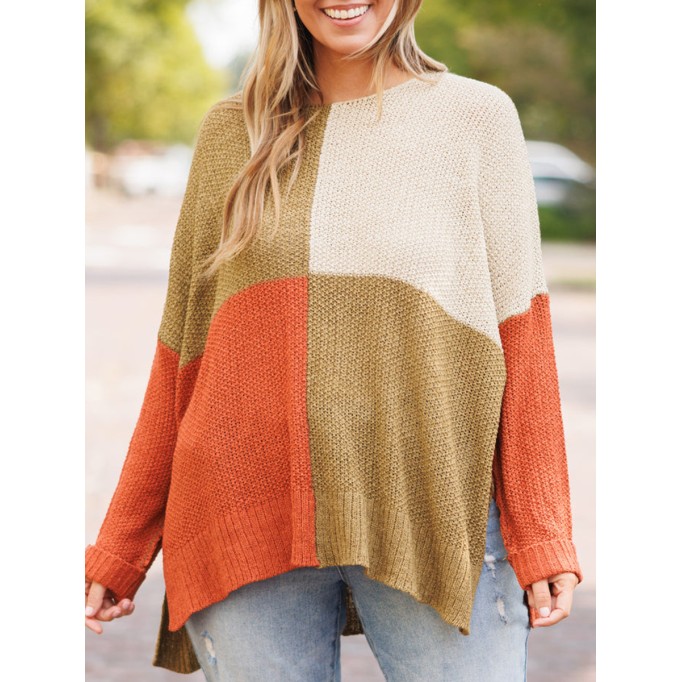 Spliced contrast loose knit sweater