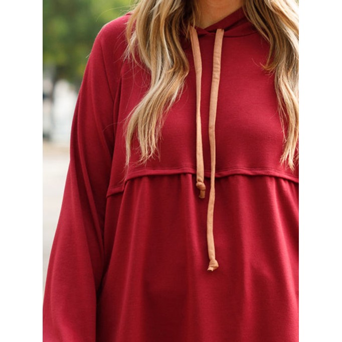 Spliced leather loose hoodie