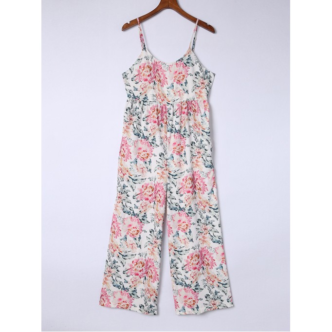Strap floral casual jumpsuit