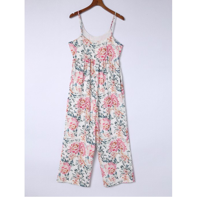Strap floral casual jumpsuit