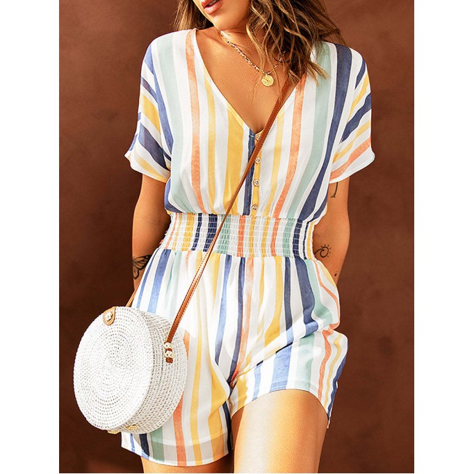 Striped fashion jumpsuit shorts