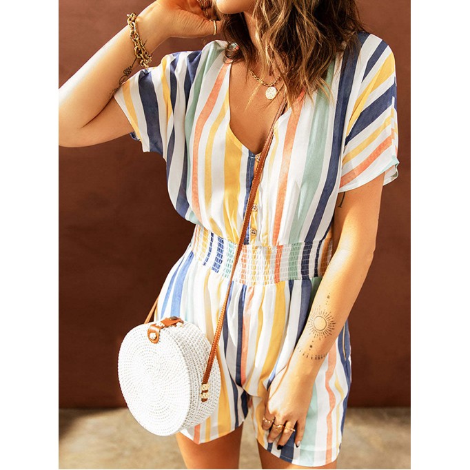 Striped fashion jumpsuit shorts