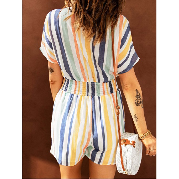 Striped fashion jumpsuit shorts