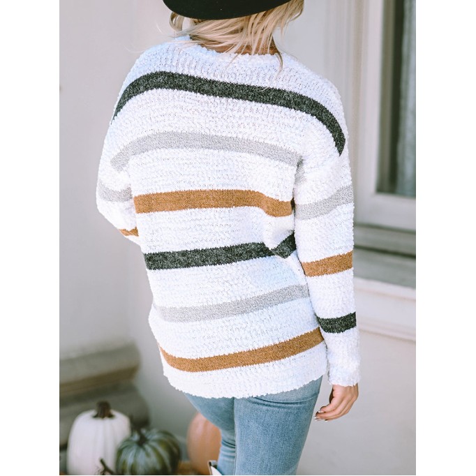 Striped Popcorn Knit Sweater