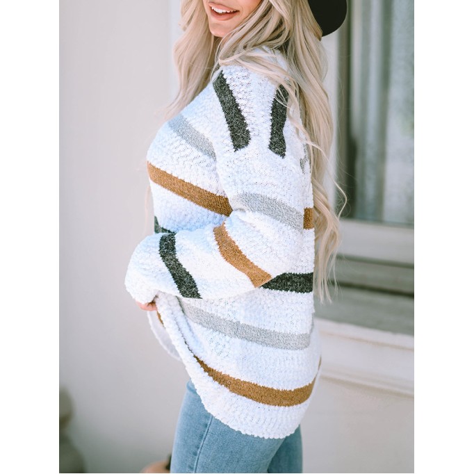 Striped Popcorn Knit Sweater