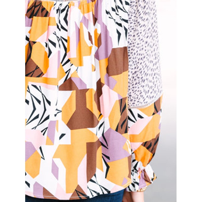 Taupe mixed print long-sleeve shirt