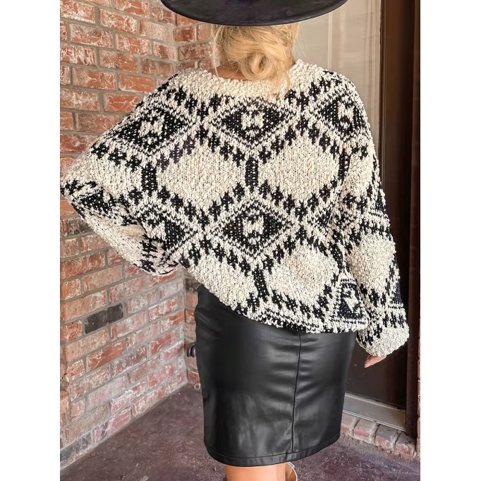 V-neck abstract diamond sweater