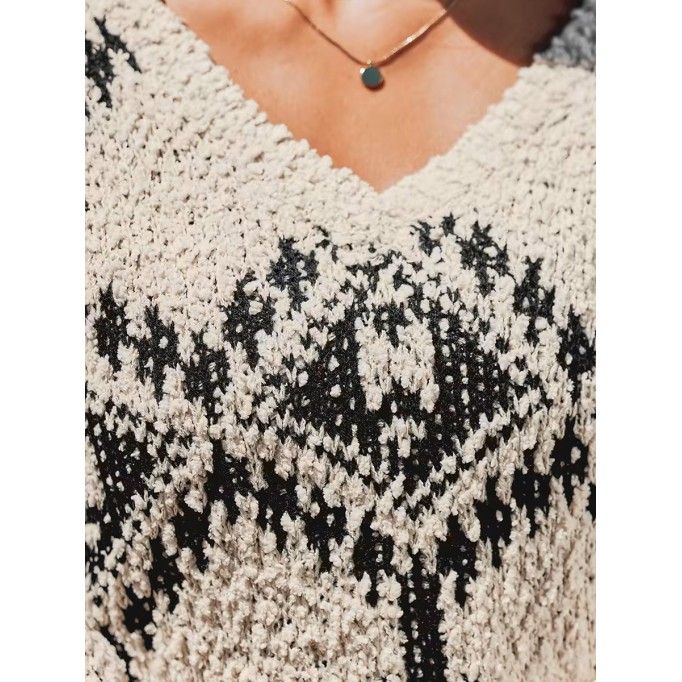 V-neck abstract diamond sweater