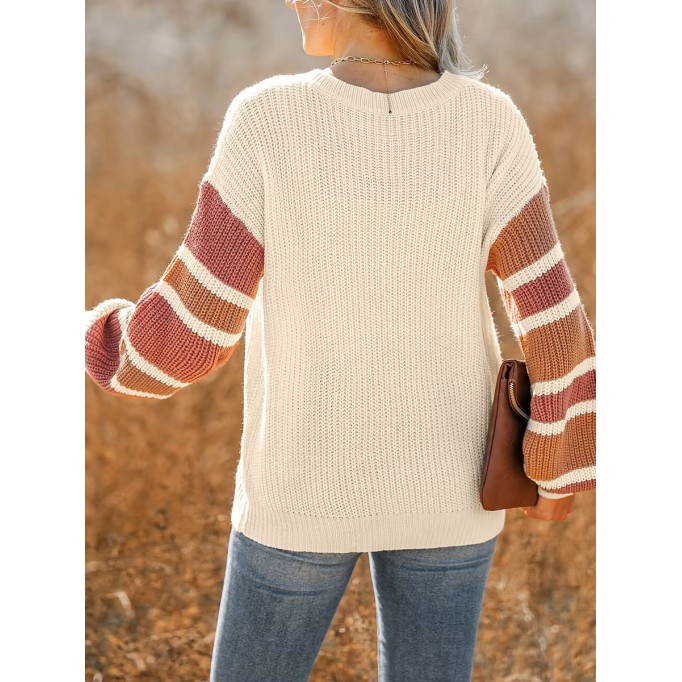 V-neck button-down striped sweater