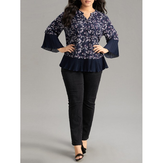 V-neck chiffon floral print elegant shirt
