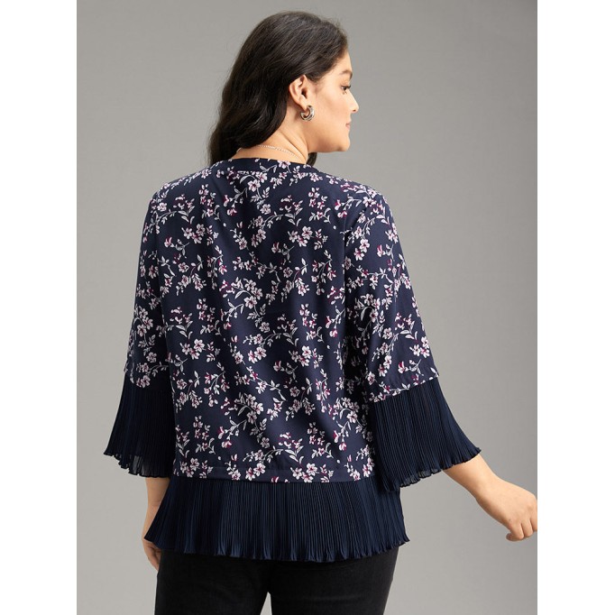 V-neck chiffon floral print elegant shirt