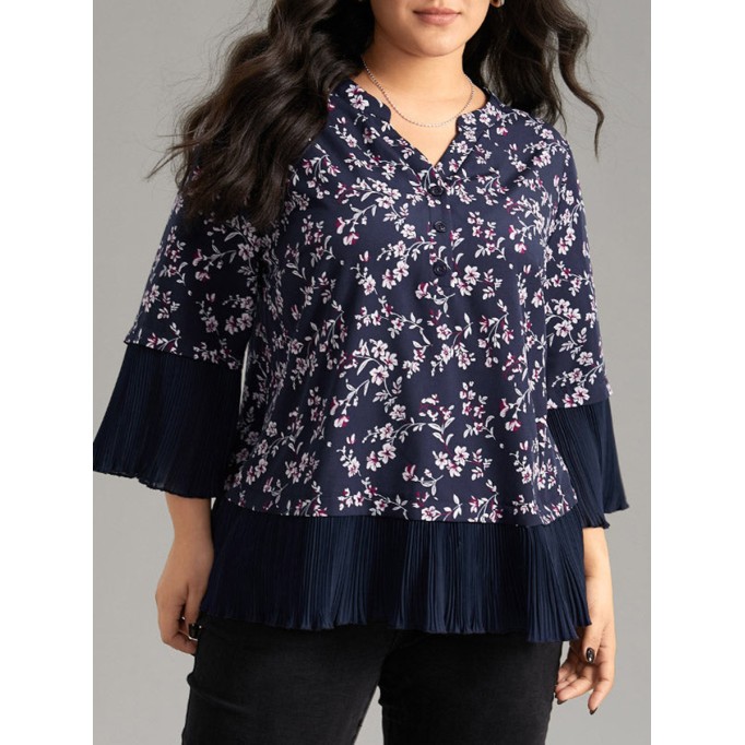 V-neck chiffon floral print elegant shirt