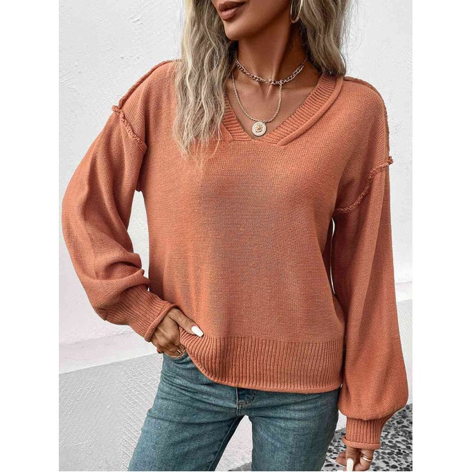 V-Neck Exposed Seam Sweater