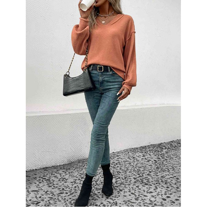 V-Neck Exposed Seam Sweater