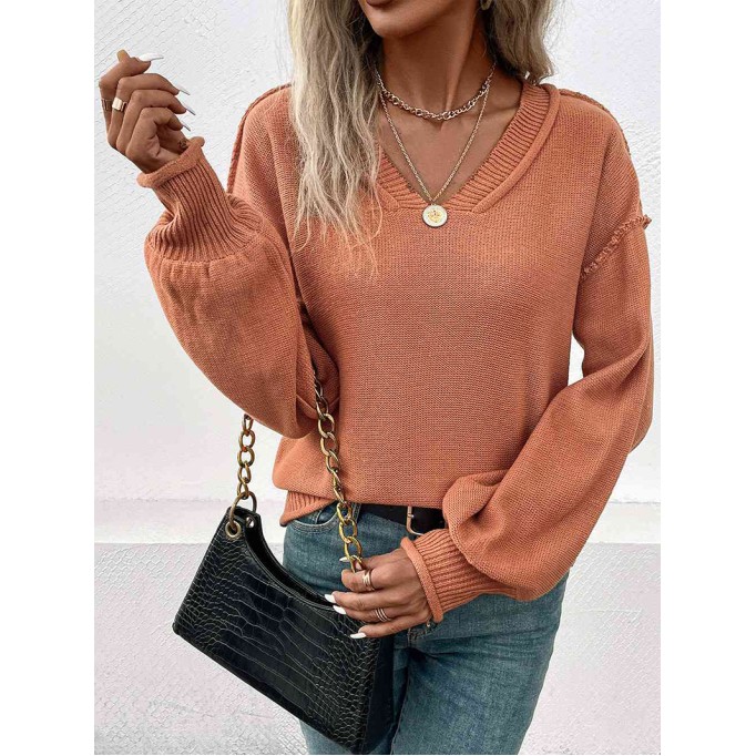 V-Neck Exposed Seam Sweater