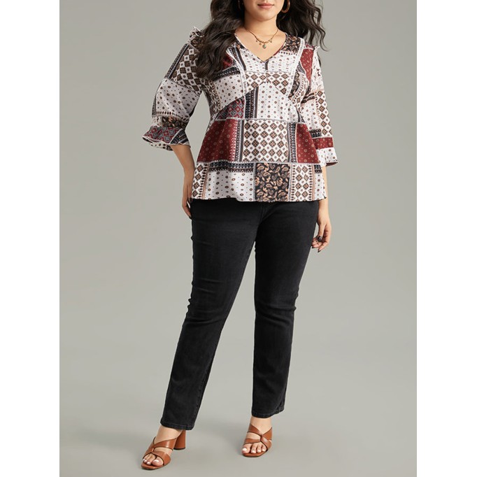 V-neck geometric print elegant shirt