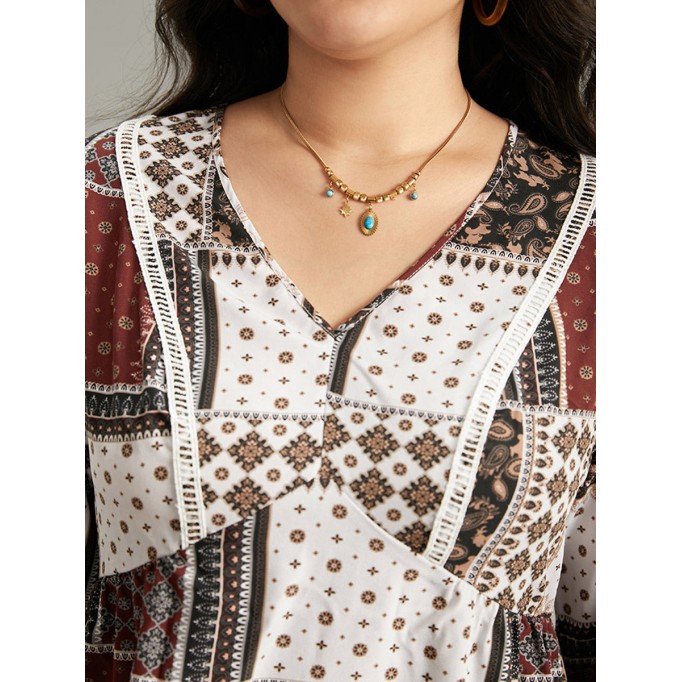 V-neck geometric print elegant shirt