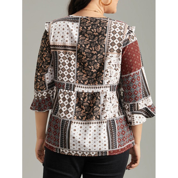 V-neck geometric print elegant shirt