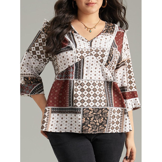 V-neck geometric print elegant shirt