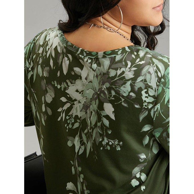 V-neck long sleeve position printed T-shirt