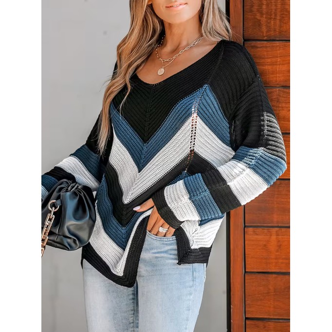 V-shaped asymmetric hem sweater