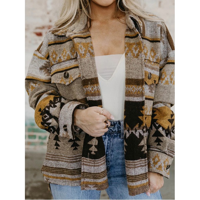Vintage ethnic print single-breasted jacket