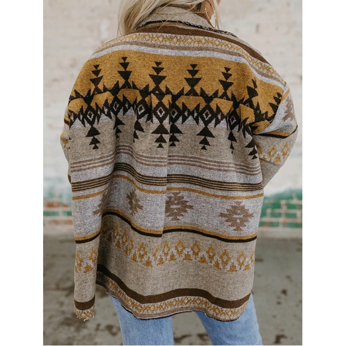 Vintage ethnic print single-breasted jacket