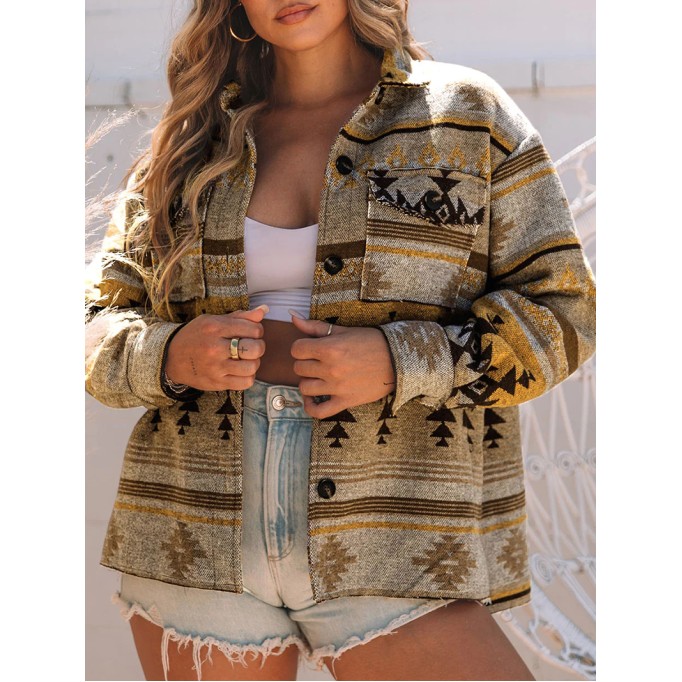 Vintage ethnic print single-breasted jacket
