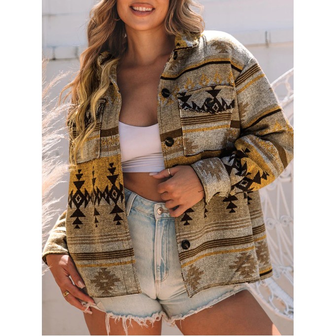 Vintage ethnic print single-breasted jacket