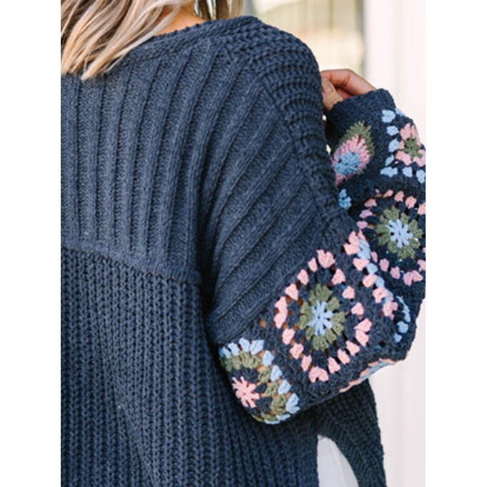 What You Like Gray Crochet Sweater