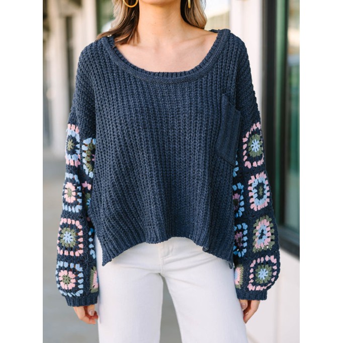 What You Like Gray Crochet Sweater