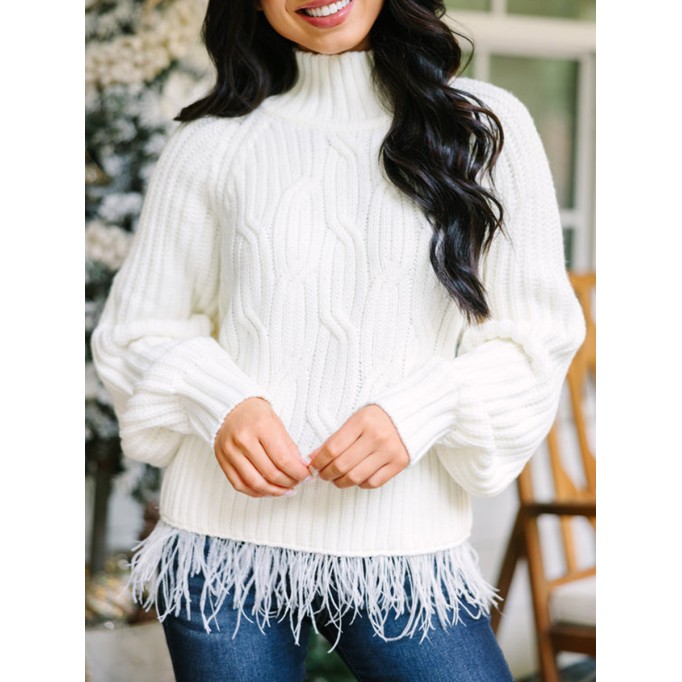 Cream White Feather Trim Sweater