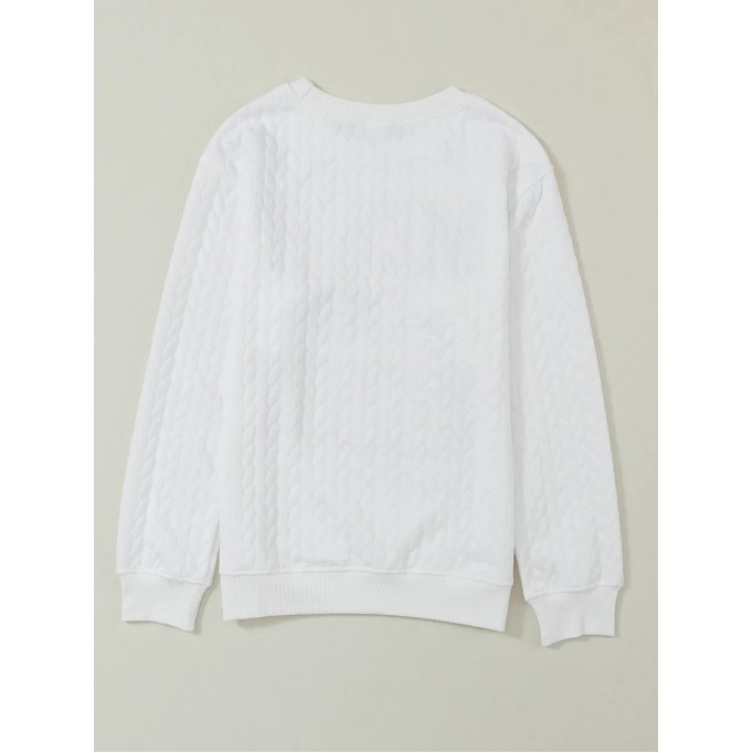 White Merry And Bright Cable Knit Pullover Sweatshirt
