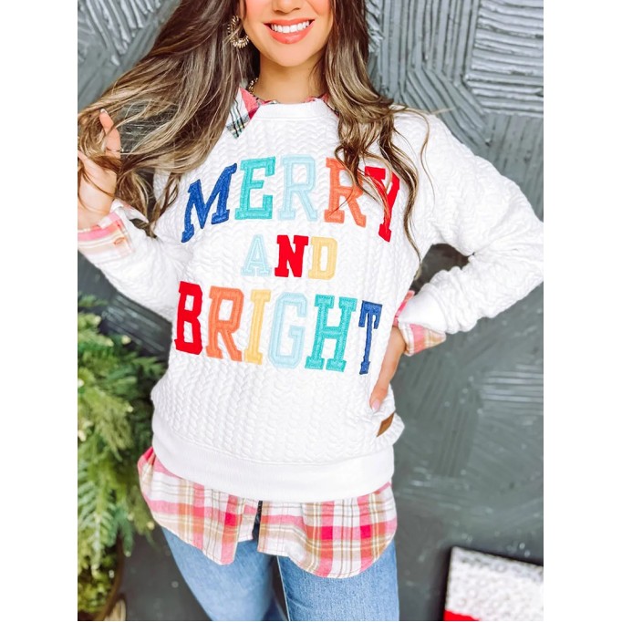 White Merry And Bright Cable Knit Pullover Sweatshirt