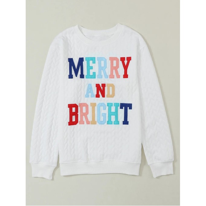 White Merry And Bright Cable Knit Pullover Sweatshirt