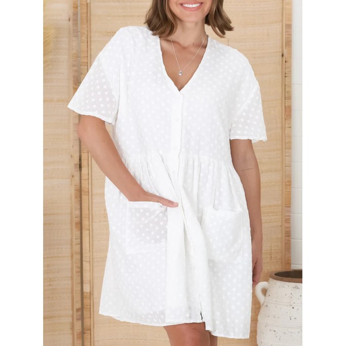 White V-neck loose Bohemian minimalist dress