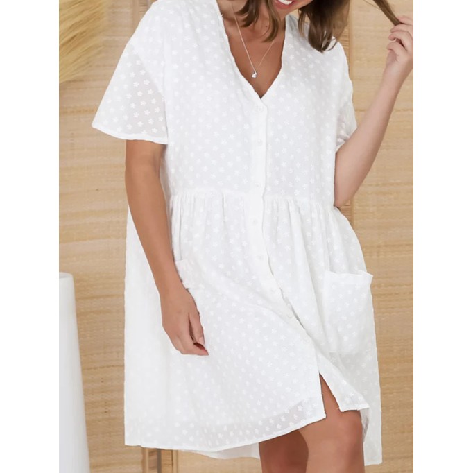 White V-neck loose Bohemian minimalist dress
